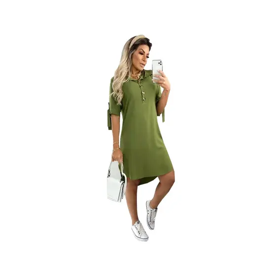 Vestido Chemise Feminino Viscolinho Camisao Longo Moda Verao