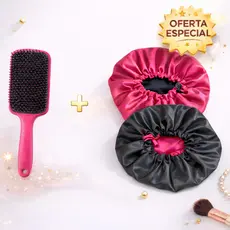 1 Escova Raquete + 2 Touca Dupla Cetim anti-frizz