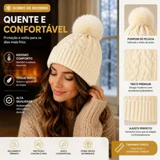 Touca De Lã Feminina Gorro Com Pompom Adulto Inverno Forrada