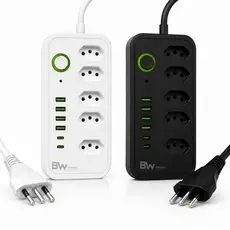 Extensão 2 Metros 5 Tomadas 4 Usb 2 C Bivolt Power 110v/220v