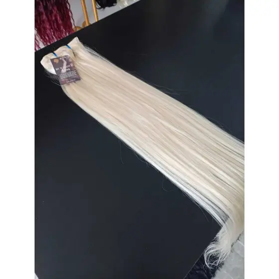 Aplique de Cabelo na Fita Adesiva Mega Hair Natural Fibra Russa Liso Loiro Claríssimo 60cm Premium