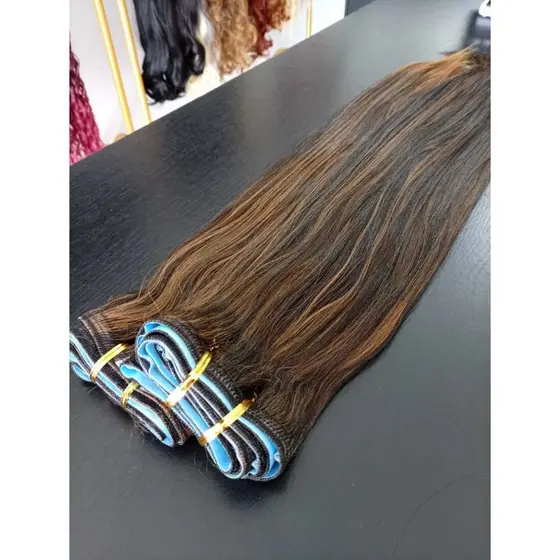 Cabelo para Mega Hair na Fita Adesiva Humanizado Liso Morena Iluminada 50cm Natural Fibra Russa