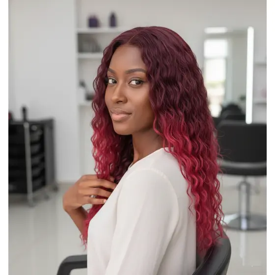 Cabelo na Tela Fibra Russa 50cm Cacheado Marsala Semi Humano