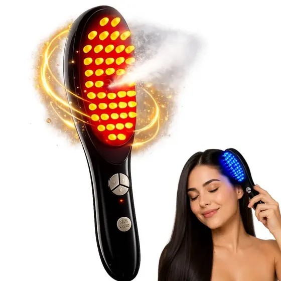Escova Capilar Terapêutica Recarregável Massageadora com Liberação de Tônico Led Terapia para Cabelo