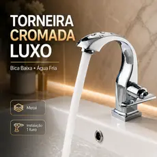 Torneira Para Banheiro Cromada Luxo Bica Baixa Cuba Bancada Mesa Água Fria