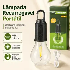 Lâmpada LED Recarregável 40W USB Tipo-C Portátil com Gancho Camping Pesca Emergência 3 Modos Luz Quente