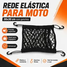 Rede Elástica para Moto 30x30cm Dupla Camada com Ganchos Redinha Aranha para Capacete Bagagem e Carga