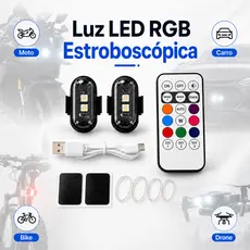Kit 2/4/6 Luz LED RGB Estroboscópica Controle Remoto USB Recarregável Moto Carro Drone Bike Bicicleta