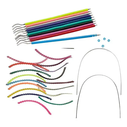 Kit 500 Borrachinhas Aparelho + 10 Trançadas + 2 Fios Prata (Cores Sortidas)