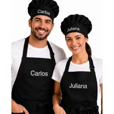 Avental e Chapéu Chef Com Nome Bordado Personalizado Touca Chef Confeiteiro Cozinha