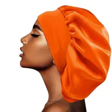 Touca de Cetim Laranja Faixa Coz Larga Proteção Anti Frizz para Dormir Cozinhar Capacete Proteção dos Cabelos
