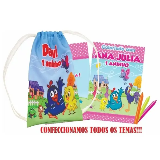 30 Mochilinhas Sacolinhas +30Revistinhas de colorir + 30Caixinha de giz De Cera Grátis