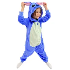 Pijama Macacão Stitch Azul Infantil Quentinho Peluciado com zíper
