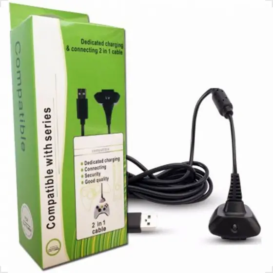 Cabo Carregador Usb 2 em 1 Para Controle Sem Fio Compatível X Box 360