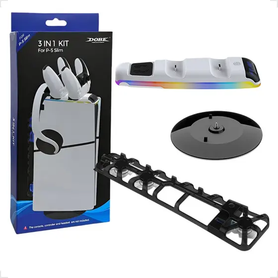 Kit 3 Em 1 Acessório Cooler Carregador Dual Controle Base Vertical Para PS5Slim Dobe TP5-35130