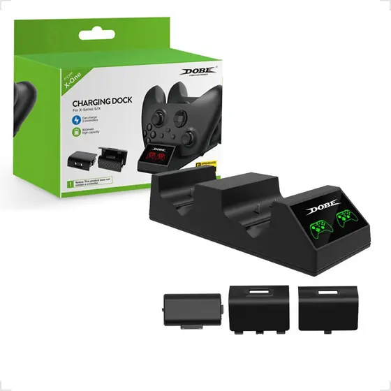 Base Carregador + 2 Fonte 800mAh Recarregável 4 Tampa Compatível Controle XBOX ONE/Series PRETO