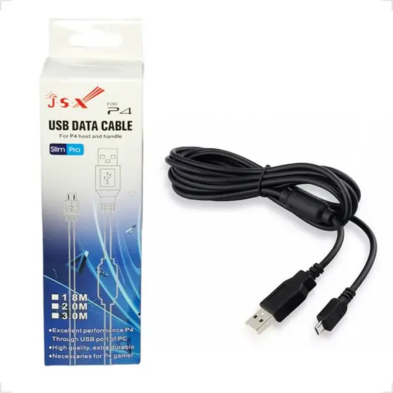 Cabo V8 Micro Usb Com Filtro 180cm Para Carregador De Controle Compatível Playstation 4 Ps4