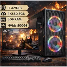 Computador Gamer Intel Core i7 Placa de Vídeo RX580 8GB com NVMe 500GB e 8GB RAM C/ Monitor 20"