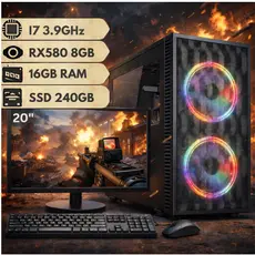 Computador Gamer Intel Core i7 Placa de Vídeo RX580 8GB com SSD 240GB e 16GB RAM C/ Monitor 20"