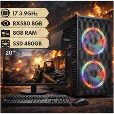 Computador Gamer Intel Core i7 Placa de Vídeo RX580 8GB Com SSD 480GB e 8GB RAM C/ Monitor 20"