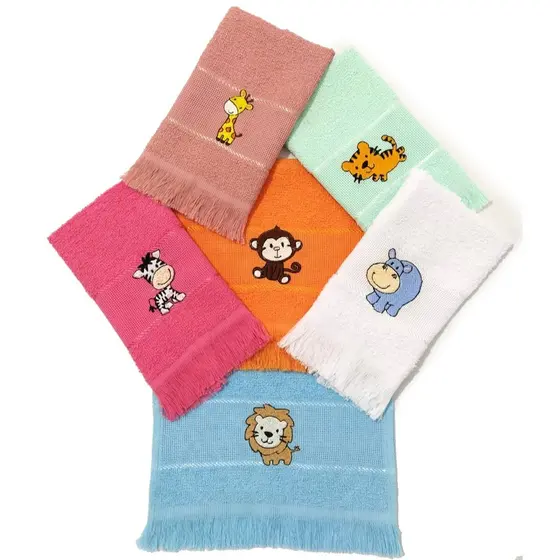 kit SAFÁRI 6 Toalhas de Mão 23x36 Bordadas com Tema Safári.Toalhinha Escolar Infantil Boca Lancheira