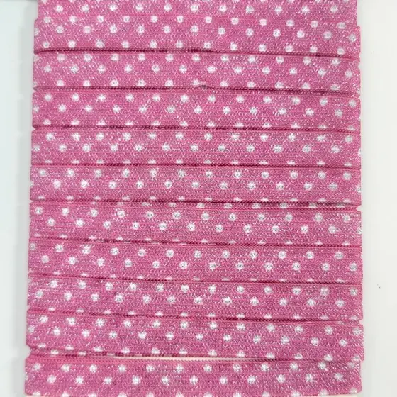 5 metros Elástico Lurex Especial 7mm Poá Rosa Branco 3701 005 284A30