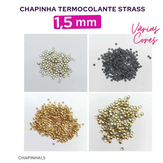 10g Chapinha Termocolante 1,5mm strass pedraria Rhinestone hotfix para unha nail Chapinha1,5-10g