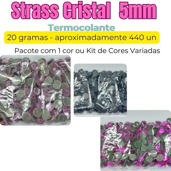 20 Gramas Strass Cristal Termocolante 5mm +- 440 pedrinhas hotfix colorida atacadinho chapinha hotfix