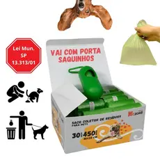Kit 30 Refil Rolinhos Cata Caca 450 Saquinhos Higiênicos p/ Pet Cachorro Cão + Porta Cata Caca
