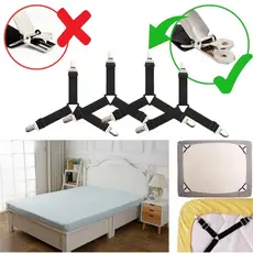 4 Peças Prendedor Fixador Elástico Lençol 3 Pontas de Plástico Não Machuca o tecido