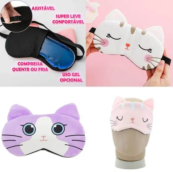 Máscara Descanso Para Dormir Com Bolsa Gel Relaxante Tecido Confortável Temático Bichinhos Presentes Criativos
