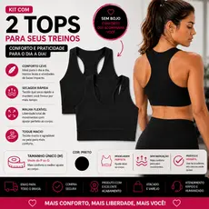 Kit 2 Top Academia Fitness Miusa Sport Alta Sustentação Malhar Moda Academia Nadador Sem Bojo