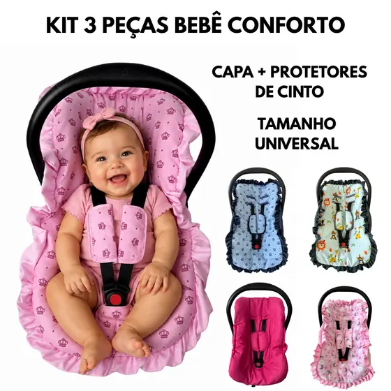 Kit 3 peças para bebê conforto menino menina capa + protetores de cinto tamanho universal até 13 kg