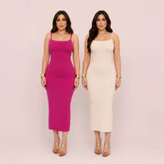 Vestido Midi Alcinha Anarruga Blogueira Tubinho Elegante