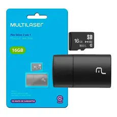 Cartão De Memória 16gb Multilaser 2x1 Classe 10 Usb Mc162