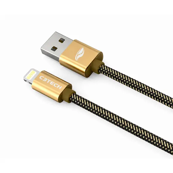 Cabo Compatível Iphone C3tech 2m De Comprimento Nylon Trançado Dourado