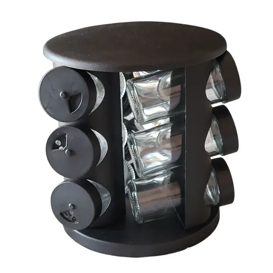 Porta tempero giratório preto com 9 potes de vidro xplast homeplay