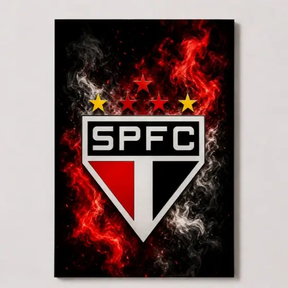 Quadro Decorativo São Paulo FC com Fumaça Vermelha – Arte Moderna Time SPFC Sem Moldura