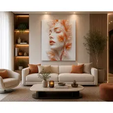 Quadro Decorativo Abstrato Feminino Folhas Laranjas Sala Moderna Sem Moldura