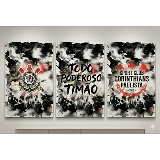 Kit com 3 Quadros Decorativos Corinthians Poderoso Timão