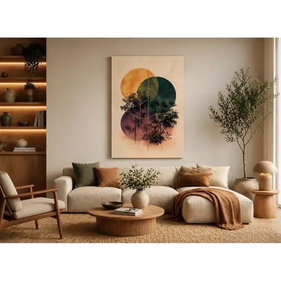 Quadro Decorativo Abstrato Moderno Geométrico com Árvores