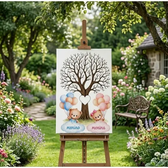 quadro chá revelação personalizado menina ou menina em MDF 40 x 60 cm