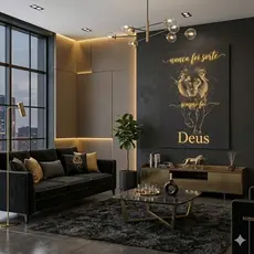 Quadro Decorativo Leão Minimalista - Nunca Foi Sorte Sempre Foi Deus - Sala e Quarto Moderna