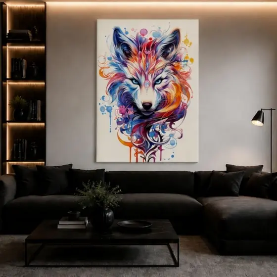 Quadro Lobo Neon Arte Abstrata Decorativo Sala Quarto Gamer