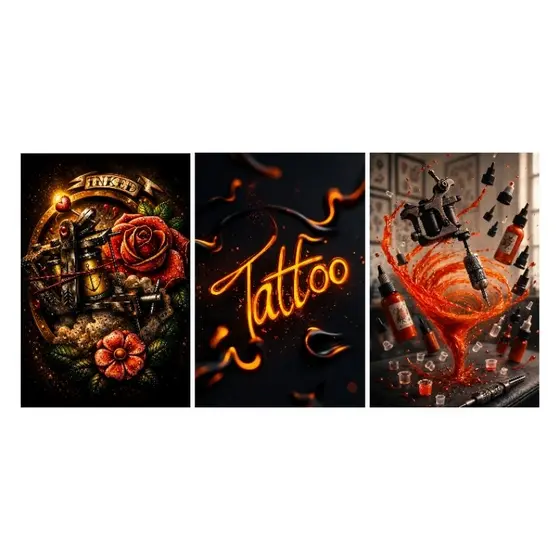Kit 3 Quadros Tattoo Decorativos para Estúdio de Tatuagem Sem Moldura