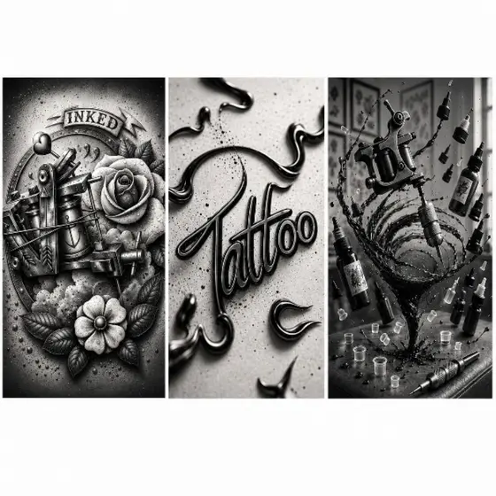 Kit 3 Quadros Decorativos Tattoo Preto e Branco Decoração Minimalista para Estúdio e Barbearia