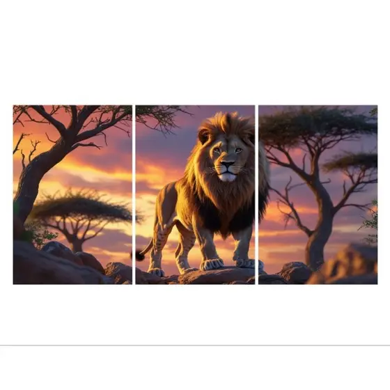 Kit 3 Quadros Decorativos Leão Africano  – Arte Moderna para Sala, quarto e Escritório