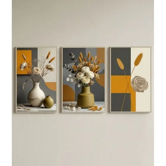​Kit 3 Quadros Decorativos Mosaico Sala Quarto Cozinha Moderno