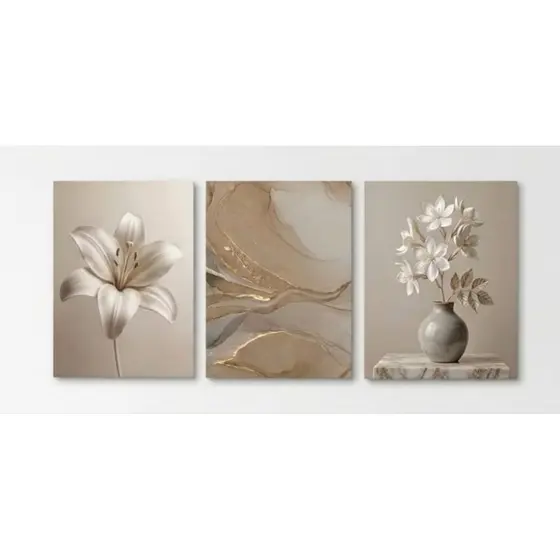 kit 3 quadros decorativos abstrato minimalista Gold bege escritório sala quarto