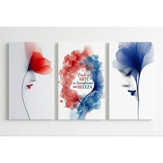 Kit 3 Quadros Decorativos Modernos Abstratos Maquiagem Studio de Beleza Salão